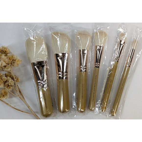 bareMinerals Other - NEW CUTEST BRUSH SET 6!💋bareMinerals Wood+Gold Face Blush Eyes Full Size 5" Lot